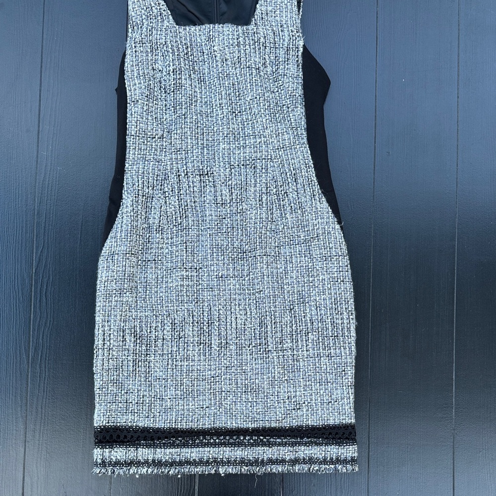 Elie Tahari Black and White Tweed Midi Dress
